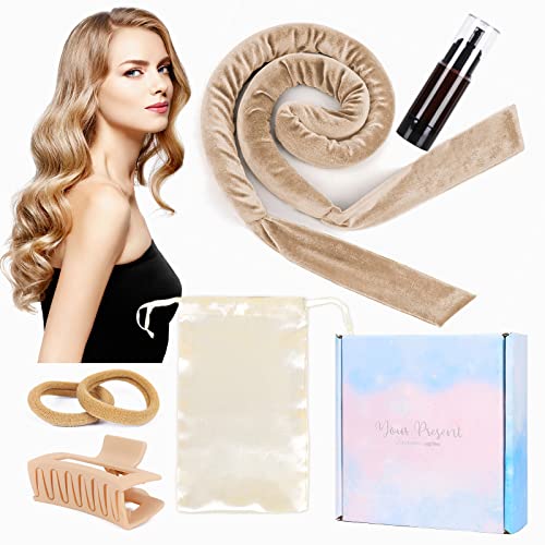 Heatless Hair Curler for Long Hair 60 Inch Heatless Curling Rod Headband Velour No Heat Curling Headband Heatless Curls Headband for Long Hair and Medium Hair (Camel)