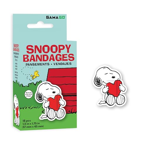 GAMAGO Peanuts Snoopy Adhesive Bandages - Set of 18 Individually Wrapped Self Adhesive Bandages - Sterile, Latex-Free & Easily Removable - Funny Gift & First Aid Addition