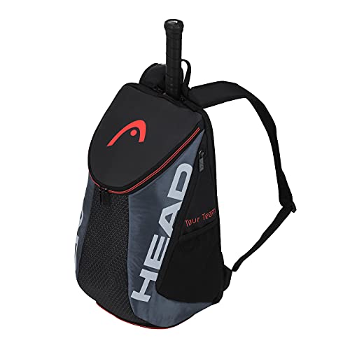 HEAD Tour Team Tennis Backpack 2 Racquet Carrying Bag w/Padded Shoulder Straps & Shoe Compartment - Black/Grey.