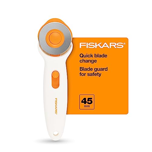 Fiskars 45mm Rotary Cutter for Fabric - Premium Stick Rotary Cutter - Craft Supplies - Crafts, Sewing, and Quilting Projects - White