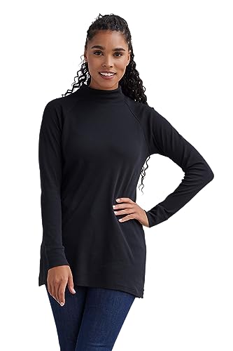 Fair Indigo Women's Luxe Organic 100% Cotton Mock Neck Tunic (M, Black)