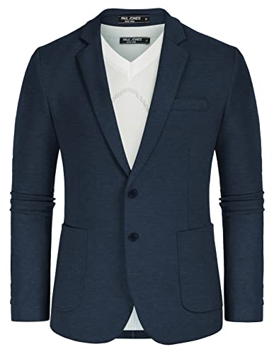 Mens Lightweight Notch Lapels Sport Coats Regular Fit Unlined Knit Blazer Jacket Navy Blue L