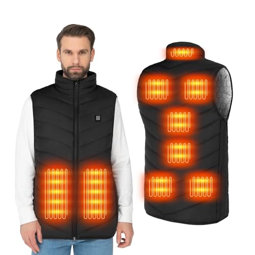 Heated Vest for Men Women 9 Heating Zones Lightweight Heated Jacket with 3 Heat Levels USB Charging No Battery (US, Alpha, Large, Regular, Regular, Black)