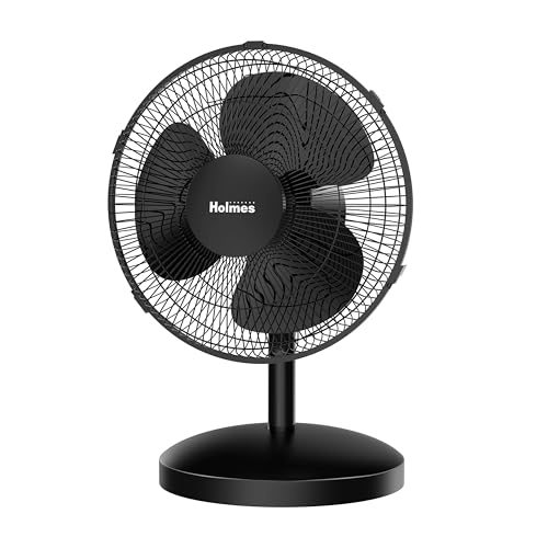 HOLMES 12' Table Fan, 75° Oscillation, 3 Speeds, 15° Adjustable Head Tilt, Ideal for Home, Bedroom or Office, Black
