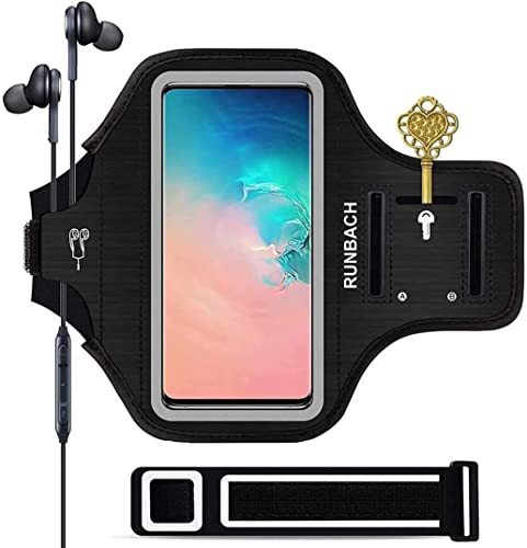 RUNBACH Armband for Samsung Galaxy S24/S23/S22/S21/S20/S10/S9/S8,Water Resistant Running Exercise Gym Bag with Card Slot and Key Holder (Black)
