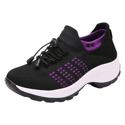 Large Size Lightweight Platform Sneakers Shoes for Women High Elastic Breathable Casual Shoes Outdoor Sports Shoe Purple, 10.5
