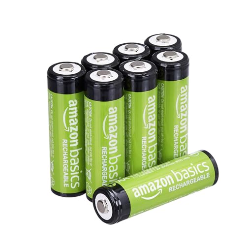 Amazon Basics 8-Pack Rechargeable AA NiMH Batteries, 2000 mAh, Recharge up to 1000x Times, Pre-Charged