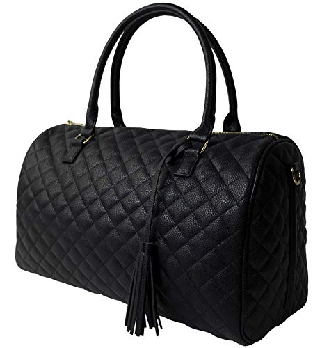 Womens Quilted Weekender Duffle Carry Bags Overnight Travel Handbag Shoulder Tote Trolley Handle Luggage TSA Approved Bag Quad Duffle 43 (Black-03)
