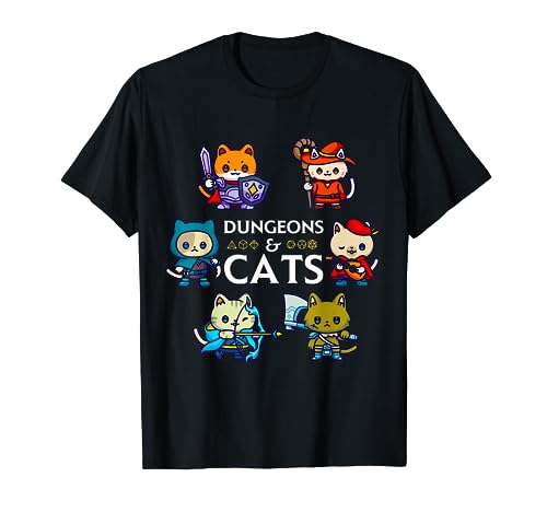 RPG Gamer And Cats D20 Dice Nerdy Men Boys Kids Women Girls T-Shirt