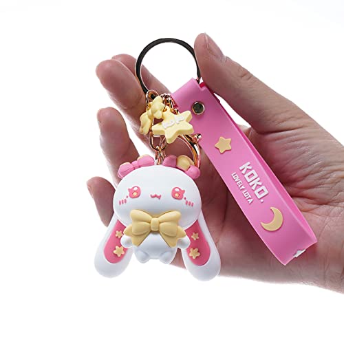 YOU WIZV Rabbit Keychain, Cartoon Modeling Keychain lucky Star-Moon-Rabbit Key Ring Handbag Lolita Bag Purse Pendant Key Chain Accessory Lovers Best Friend Gift (pink and white)