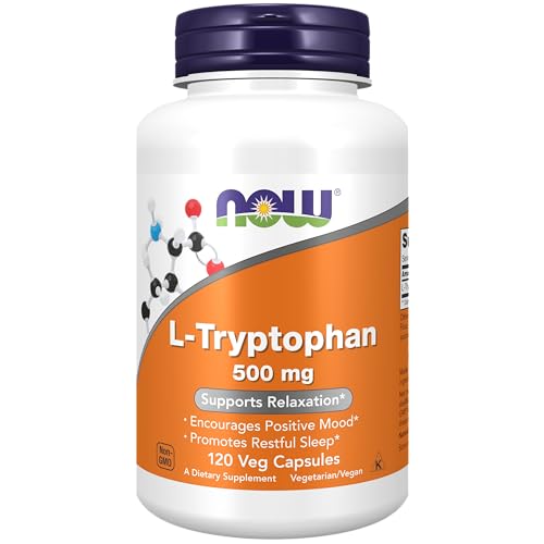 NOW Supplements, L-Tryptophan 500 mg, Encourages Positive Mood*, Supports Relaxation*, 120 Veg Capsules