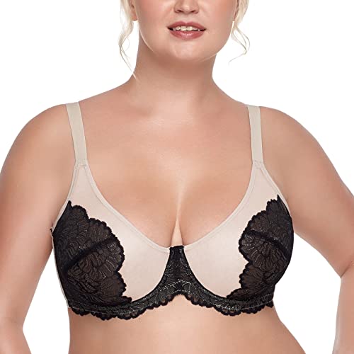 HSIA Minimizer Bra for Women Full Coverage Lace Plus Size Compression Bra Unlined Bras with Underwire 40DD