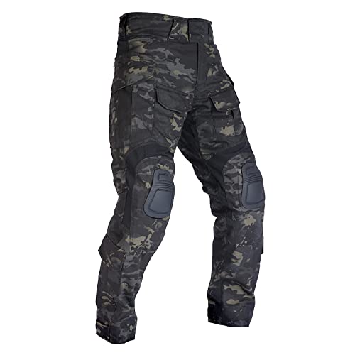 G3 Combat Pants with Knee Pads Tactical Military Trousers Hunting Camo Pants for Men Rip-Stop Airsoft Gear (Dark Black, 34)