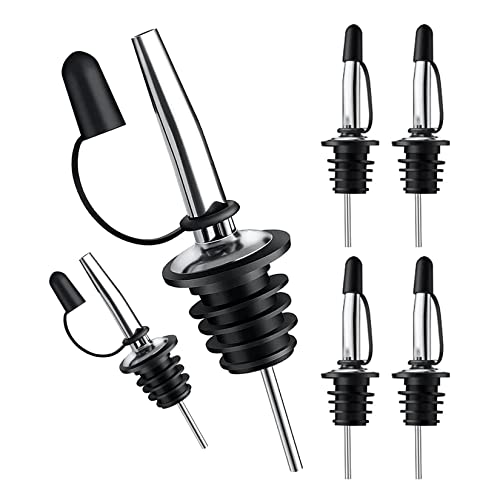 Pafusen 6 Pack Liquor Bottle Pourers, Liquor Pour Spout for Liquor Bottles, Stainless Steel Olive oil Dispenser Spout, Alcohol Pourer Spouts Dust Caps Covers Fixed, Sliver