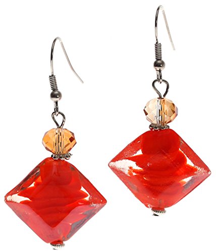 Lova Jewelry'The Fire Island' Red Fire Hand-blown Venetian Murano Glass Drop Earrings