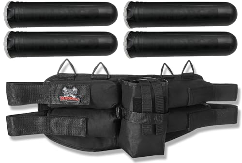 Maddog 4+1 Entry Level Paintball Harness Pod Pack Belt with HPA CO2 Tank Holder Pouch | Includes (4) Paintball Pods