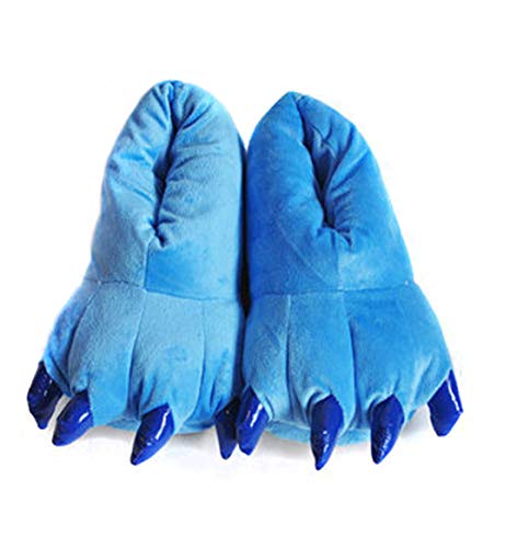 Adult Cute Plush Animal Paw Slippers Fuzzy Warm House Shoes Blue L