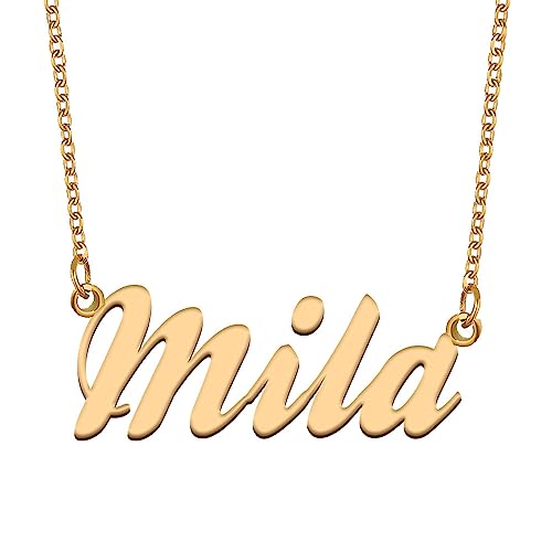 GR859C Mila Name Necklaces for Women Dainty Choker Gold Plated Real Stainless Steel Personalized Jewelry