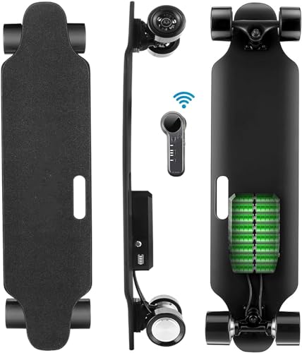 Caroma Electric Skateboard with Wireless Remote, 700W Dual Motor, 15MPH Top Speed, 10-12 Miles Range, 8 Layer Maple, Load up to 220Lbs, 36' Electric Skateboard for Teens Adults (#1)