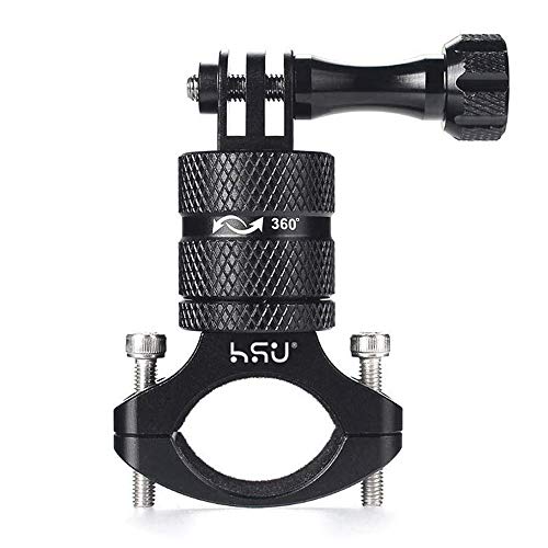 HSU Aluminum Bike Bicycle Handlebar Mount for GoPro Hero 12/11/10/9/8/7/6/5/4 Session AKASO Campark and Other Action Cameras, 360 Degrees Rotary Mountain Bike Rack Mount (Black)