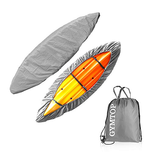 GYMTOP Waterproof Kayak Canoe Cover-7.8-18ft Storage Dust Cover UV Protection Sunblock Shield for Fishing Boat/Kayak/Canoe 7 Sizes (Gray(Upgraded), Suitable for 9.3-10.5ft Kayak)