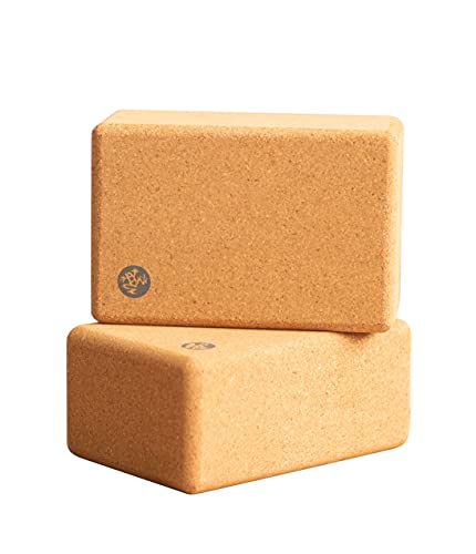 Manduka Yoga Cork Block - Yoga Prop and Accessory, Good for Travel, Comfortable Edges, Lightweight, Extra Firm Cork, 4' x 6' x 9' (10 x 15 x 22.5 cm) (Pack of 2)