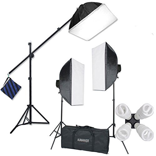 StudioFX H9004SB2 2400 Watt Large Photography Softbox Continuous Photo Lighting Kit 16' x 24' + Boom Arm Hairlight with Sandbag H9004SB2 by Kaezi