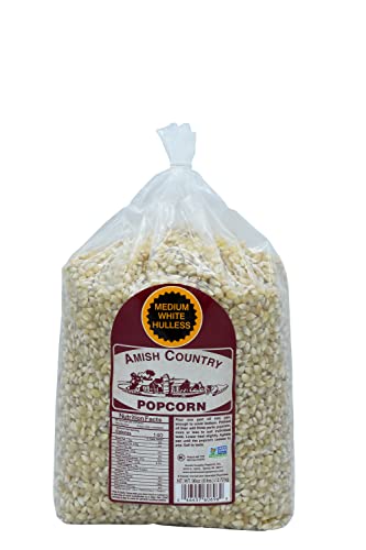 Amish Country Popcorn - Medium White (6 Pound Bag) Popcorn Kernels with Recipe Guide, Old Fashioned, Non GMO, Gluten Free, Microwaveable, Stovetop and Air Popper Friendly
