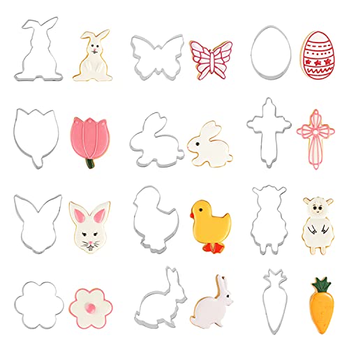 SurgeHai Easter Cookie Cutter Set of 12 - Bunny Face Carrot Butterfly Chick Egg Cross Lamb Bunny Rabbite Shapes Cookie Cutters