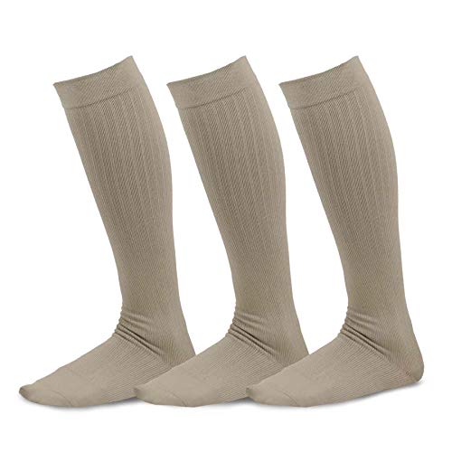 TeeHee Viscose from Bamboo Compression Knee High Socks with Rib 3-Pair (Medium 9-11, Taupe)