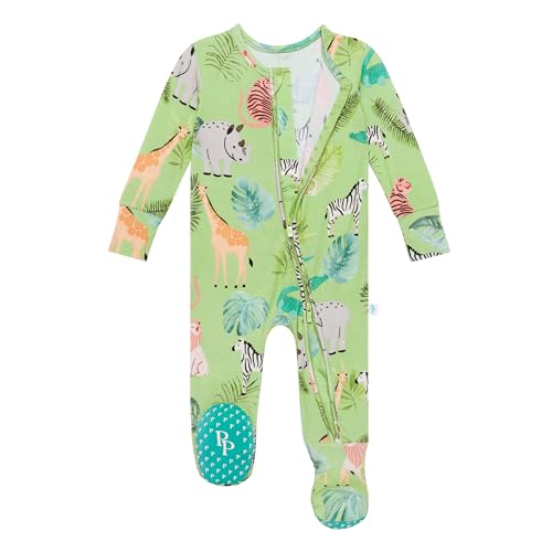 Posh Peanut Baby Footie Pajamas Made from Soft Viscose from Bamboo - Newborn Baby Boy Clothes - Kids One Piece PJ (Safari Animals Footie Zippered, 0-3 Months)