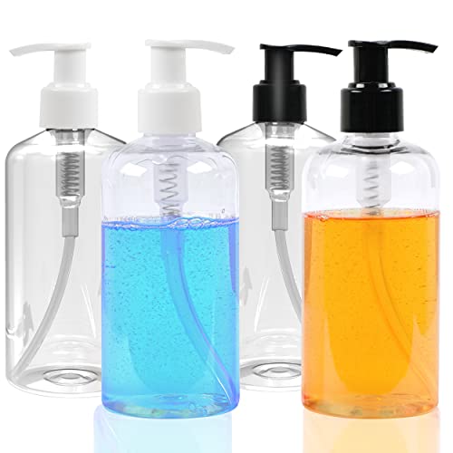 4 PCS Refillable Shampoo and Conditioner Bottles with Pump 8oz – Clear Plastic Pump Bottles Dispenser Empty - BPA Free Leak Proof Hand soap Dispenser Set with Travel Lock