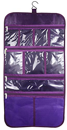 Freegrace Premium Hanging Toiletry Travel Bag - Cosmetic, Jewelry, Toiletry & Accessory Storage Organizer Bag, Large Size, Various Compartments (Purple)