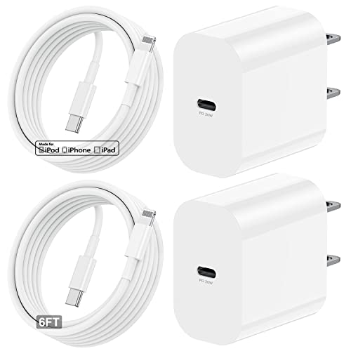 20W Rapid USB C Wall Super Fast Chargers Block Power Plug with 6Ft Type C to Lightning Cable, (MFi Certified) Lightning Charging Cord for iPhone 14 13 12 11 Pro Max Plus Air Mini iPad -Albedo 2Pack