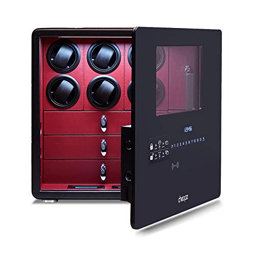 Cheopz Safe Watch Winder Box for 6 Automatic Watches & Multi Jewelry Storage with Lock Security
