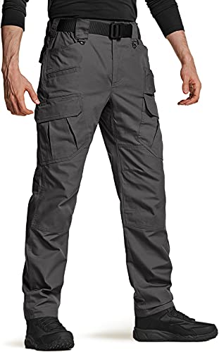 CQR Men's Tactical Pants, Water Resistant Ripstop Cargo Pants, Lightweight EDC Work Hiking Pants, Outdoor Apparel, Ripstop Mag Pocket Charcoal, 38W x 30L