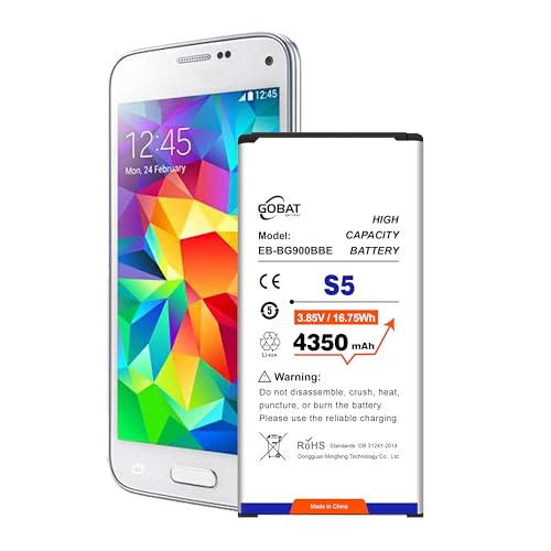 GOBAT Replacement for Samsung Galaxy S5 Battery,4350mAh High Capacity Compatible with Samsung Galaxy S5 Model (G900A G900P G900V G900T G900F G900H G900R4 I9600),EB-BG900BBE