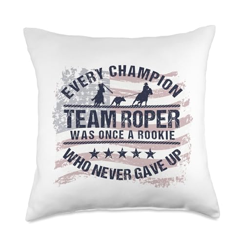 KAEDAM Graphic Art: Team Roper Gifts Roper Team Roping USA Flag Every Champion Once a Rookie Throw Pillow, 18x18, Multicolor