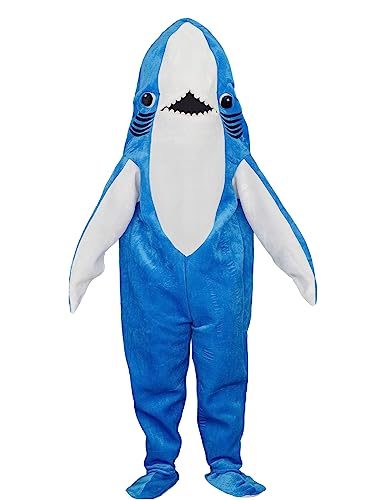 Left Shark Dancing Mascot Blue Zip Jumpsuit Halloween Costume Cosplay