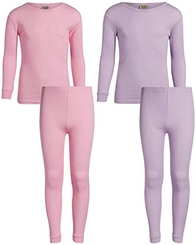 Sweet & Sassy Girls' Thermal Underwear - 4 Piece Waffle Knit Top and Long Johns (Toddler/Girl), Size 14/16, Medium Pink/Lavender
