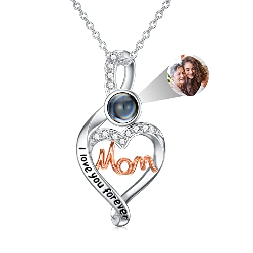 Dorunmo Personalized Photo Projection Pendant Necklace Mom I Love You forever Projection Picture Necklace jewelry Romantic Gifts for Girlfriend Women Birthday Anniversary Mothers Day Gift