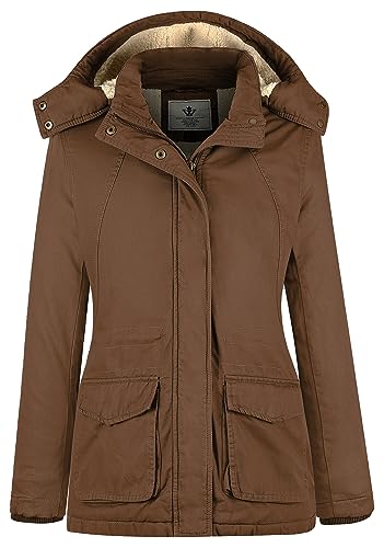 WenVen Women's Winter Warm Jacket Sherpa Lined Parka Coat with Hood (Brown, S)