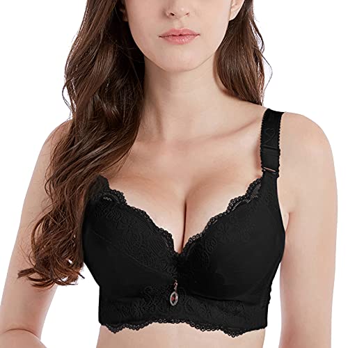 FallSweet Padded Push Up Lace Bras for 34A to 44C Underwire (All-Black,34B)