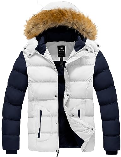 Wantdo Men's Casual Fur Hooded Parka Jacket Medium White