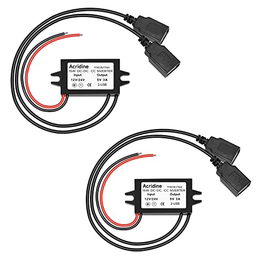 2-Pack DC 12V 24V to 5V Dual USB Female DC Converter Buck Charging Module Step Down Power Adapter