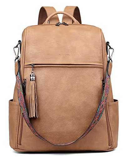 FADEON Laptop Backpack Purse for Women Large Designer PU Leather Laptop Bag, Ladies Computer Shoulder Bags