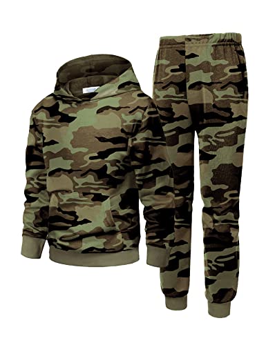 Arshiner 2 Piece Outfit Boys Pullover Hoodies Sweatshirt Suit For Kids Tracksuit Set Camo Green