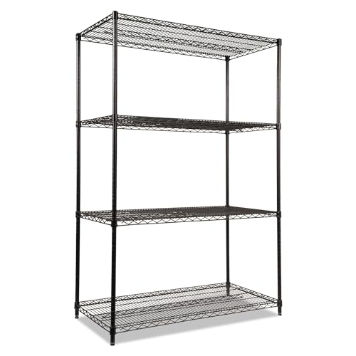 Alera SW504824BL Industrial Heavy-Duty Wire Shelving Starter Kit, 4-Shelf, 48w X 24d X 72h, Black