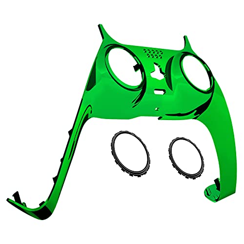 eXtremeRate Chrome Green Glossy Decorative Trim Shell Compatible with ps5 Controller, DIY Replacement Clip Shell, Custom Plates Cover Compatible with ps5 Controller with Accent Rings