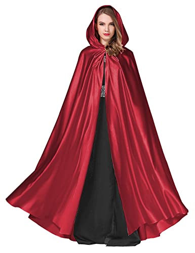 BEAUTELICATE Women's Wedding Hooded Cape Bridal Cloak Poncho Full Length Red